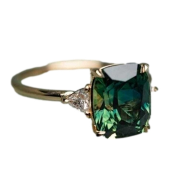 Moda Clothing Jewelry - Faux Emerald Ring | Square Cut with Cubic Zirconia Stones and Gold Tone Band NWT